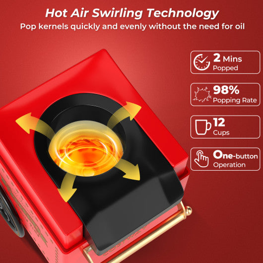 Retro Hot Air Popcorn Maker 1200W with Kernel Measuring Cup-Red