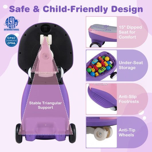 Ride On Car with Flashing Wheels Front Light and Music Speaker for Age 3+ Years Old-Pink