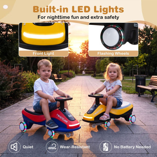 Ride On Car with Flashing Wheels Front Light and Music Speaker for Age 3+ Years Old-Yellow