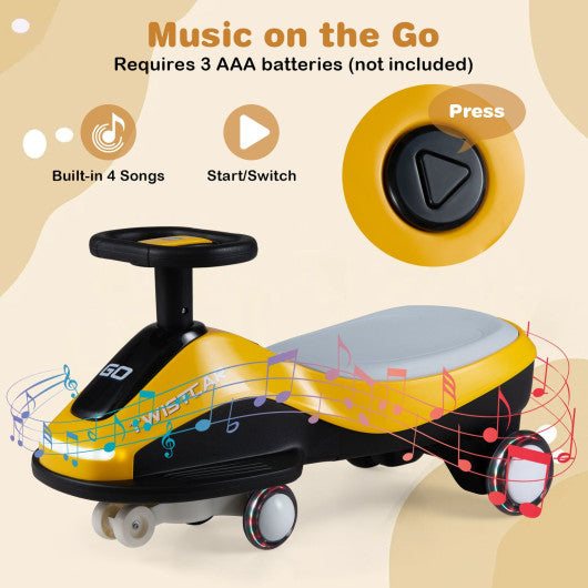 Ride On Car with Flashing Wheels Front Light and Music Speaker for Age 3+ Years Old-Yellow