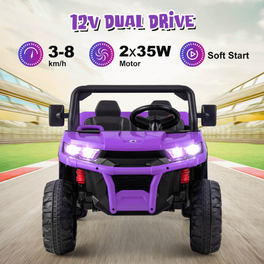 12V 2-Seater Kids Ride On Dump Truck with Dump Bed and Shovel-Purple