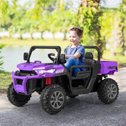 12V 2-Seater Kids Ride On Dump Truck with Dump Bed and Shovel-Purple