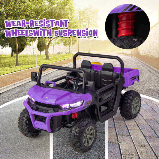 12V 2-Seater Kids Ride On Dump Truck with Dump Bed and Shovel-Purple