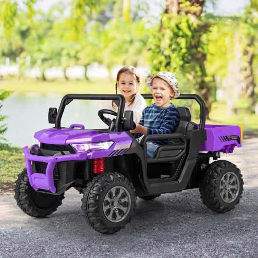 12V 2-Seater Kids Ride On Dump Truck with Dump Bed and Shovel-Purple