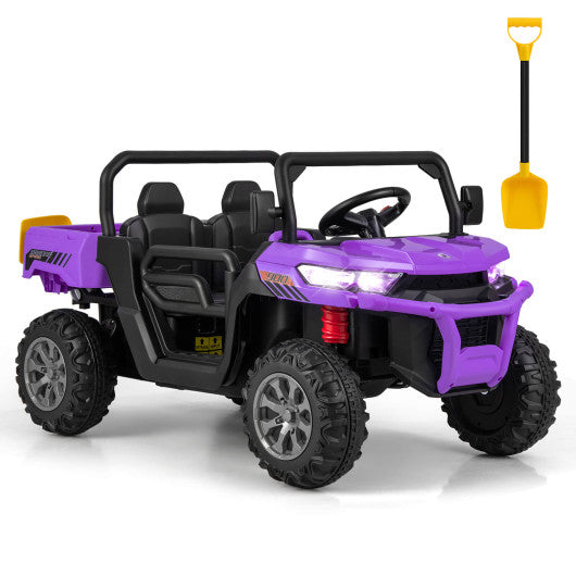 12V 2-Seater Kids Ride On Dump Truck with Dump Bed and Shovel-Purple