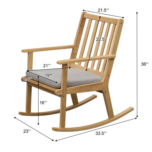Rocking Chair with Cushion Solid Rubber Wood Rocker with Padded Seat-Natural