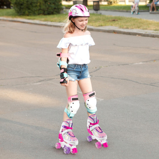 Roller Skates for Teens 4 Sizes Adjustable with Light-up Wheels for Boys Girls Ages 13+-Rose Red