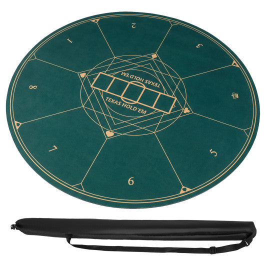 Round Poker Mat for Texas Hold'em 40 inch Portable Foldable Anti-Slip Rubber Base Table Layout-Green