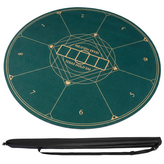 Round Poker Mat for Texas Hold'em 47 inches with Carrying Bag for 8-Player-Green