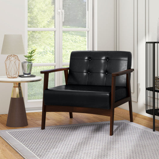 Rubber Wood Frame Accent Chair with Armrest for Living Room-Black
