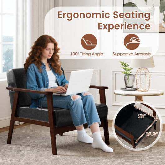 Rubber Wood Frame Accent Chair with Armrest for Living Room-Black