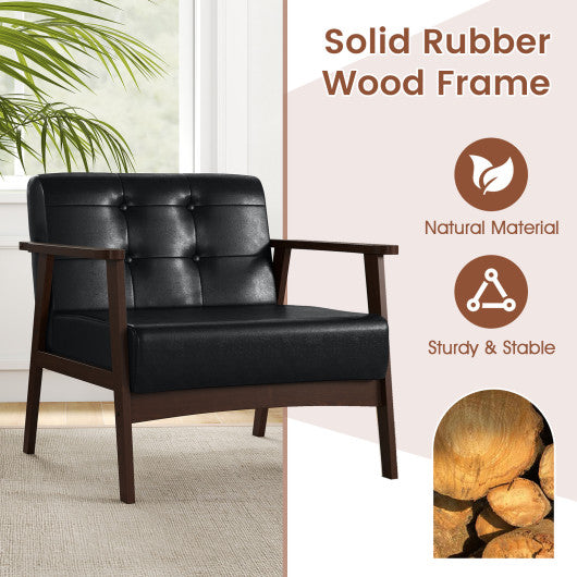 Rubber Wood Frame Accent Chair with Armrest for Living Room-Black