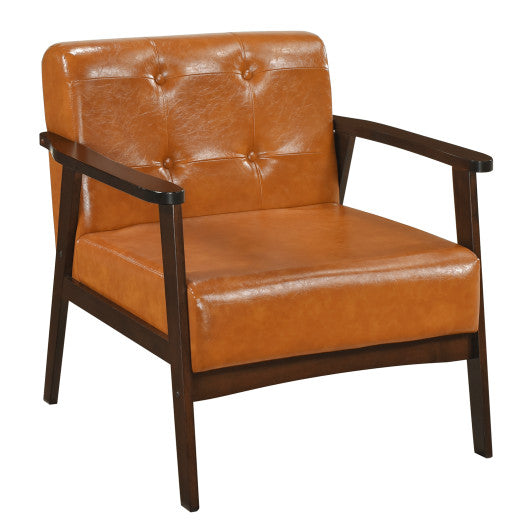 Rubber Wood Frame Accent Chair with Armrest for Living Room-Walnut