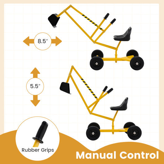 Sand Digger for Kids Sandbox Toy Digger with 2-Handed Controls and Flexible Shovel-Yellow