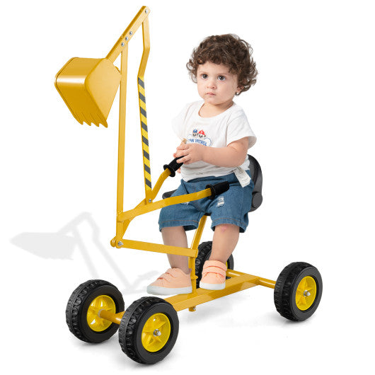 Sand Digger for Kids with 2-Handed Controls and Flexible Shovel-Yellow