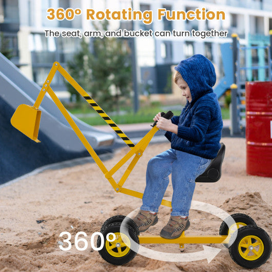 Sand Digger for Kids with 2-Handed Controls and Flexible Shovel-Yellow
