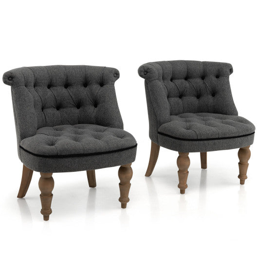 Set of 2 Upholstered Armless Slipper Chairs with Beech Wood Legs-Gray