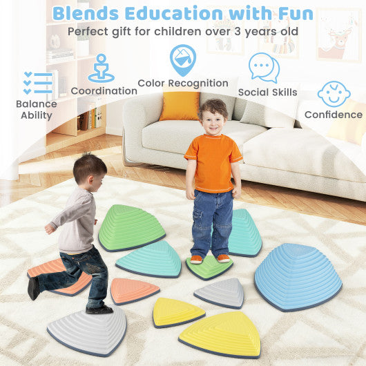 Set of 11 Stepping Stones for Kids Non-Slip Balance Stones with Storage Bag-Set of 11