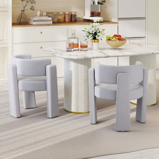 Set of 2 Comfy Upholstered Armchair Modern Velvet Barrel Accent Chair-Gray