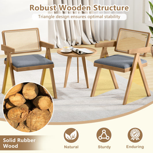 Set of 2 Rattan Accent Chairs with Padded Cushion and Rubber Wood Frame-Gray