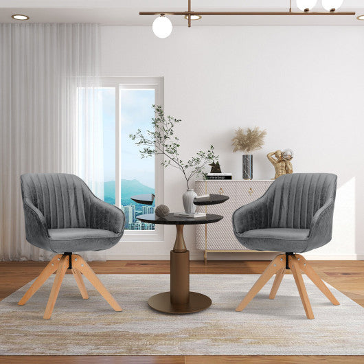 Modern Leathaire Set of 2 Swivel Accent Chair with Beech Wood Legs-Gray