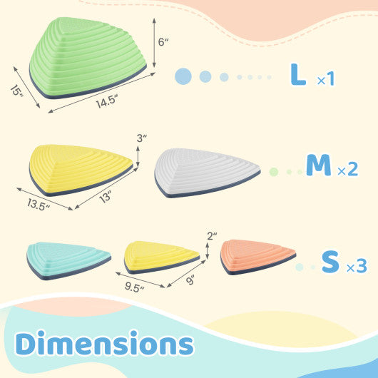 Set of 6 Stepping Stones for Kids Non-Slip Balance Stones with Storage Bag-Set of 6