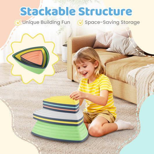 Set of 6 Stepping Stones for Kids Non-Slip Balance Stones with Storage Bag-Set of 6
