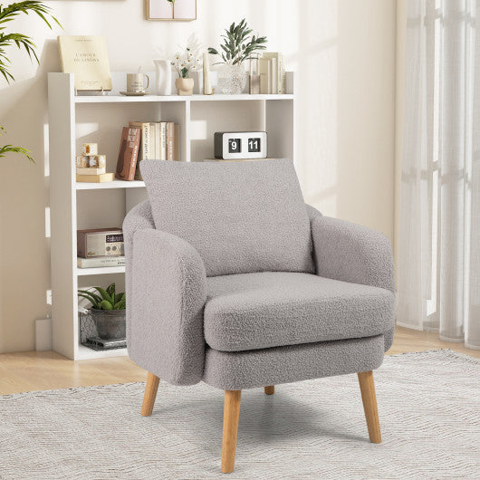 Sherpa Accent Chair Modern Living Room Chair with Seat Cushion-Grey