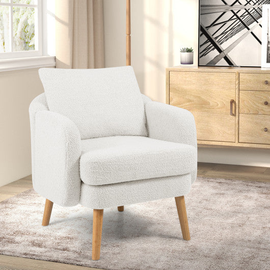Sherpa Accent Chair Modern Living Room Chair with Seat Cushion-White