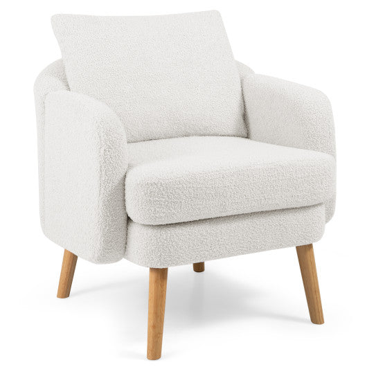 Sherpa Accent Chair Modern Living Room Chair with Seat Cushion-White