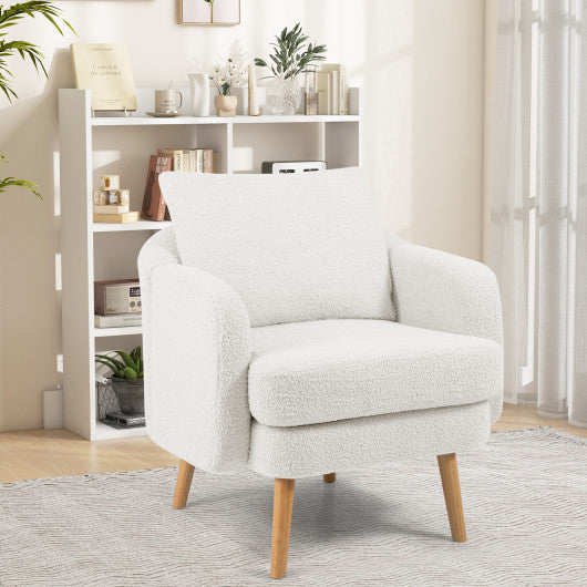 Sherpa Accent Chair Modern Living Room Chair with Seat Cushion-White