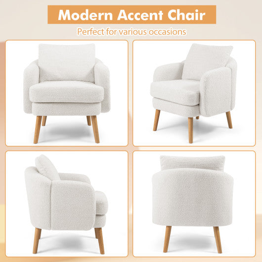 Sherpa Accent Chair Modern Living Room Chair with Seat Cushion-White