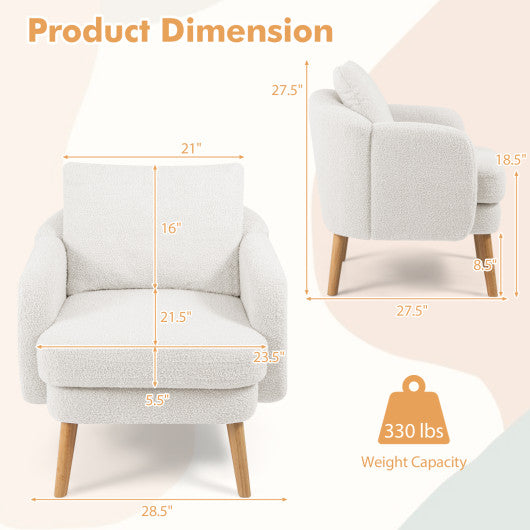 Sherpa Accent Chair Modern Living Room Chair with Seat Cushion-White