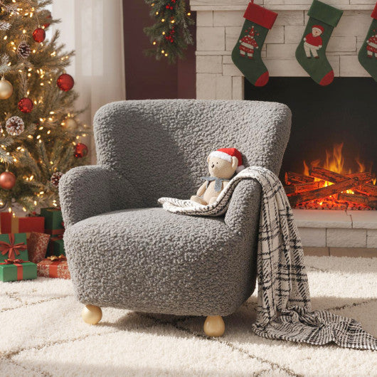 Sherpa Kids Sofa Comfy Toddler Armchair with Solid Rubber Wood Legs-Silver