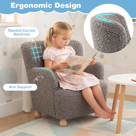 Sherpa Kids Sofa Comfy Toddler Armchair with Solid Rubber Wood Legs-Silver