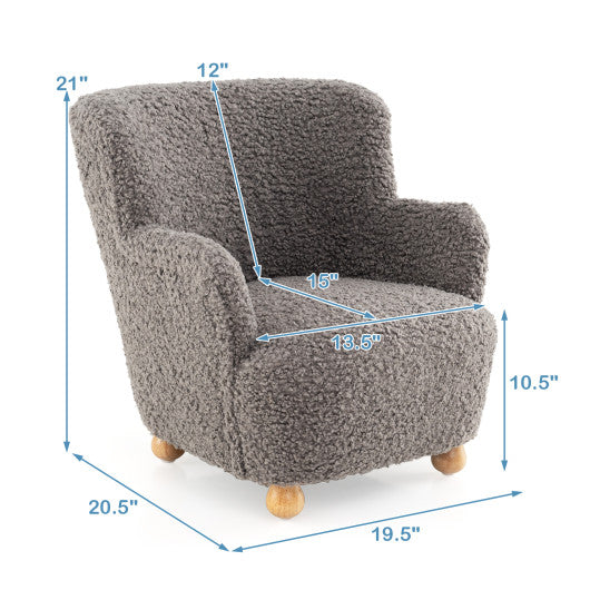 Sherpa Kids Sofa Comfy Toddler Armchair with Solid Rubber Wood Legs-Silver