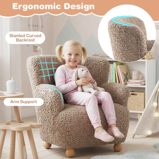 Sherpa Kids Sofa Comfy Toddler Armchair with Solid Rubber Wood Legs-Rustic Brown