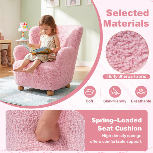 Sherpa Kids Sofa Comfy Toddler Armchair with Solid Rubber Wood Legs-Light Pink