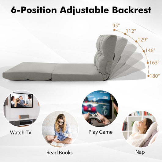 Floor Sofa Bed with 6 Positions Adjustable Backrest Skin-friendly Velvet Cover-Light Gray