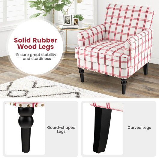 Modern Upholstered Padded Accent Chair with Rubber Wood Legs-Red