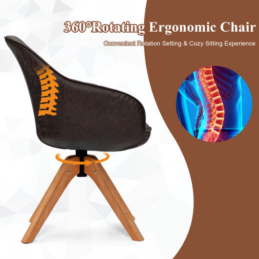 Mid-Century Swivel Accent Chair PU Leather Vanity Study Armchair-Dark Brown