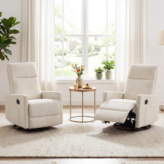 Swivel Rocking Chair 360¡ã Nursery Reclining Rocker Armchair with Cushioned Back-Beige
