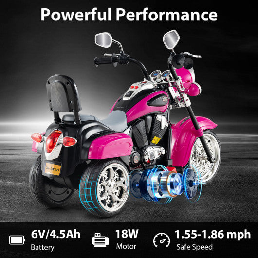 6V Powered Toddler 3-Wheel Motorbike Ride On Toy with Horn and Headlight-Hot Pink
