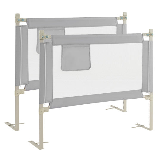 Toddler Bedrail with Side Pocket and 24 Adjustable Heights-Gray