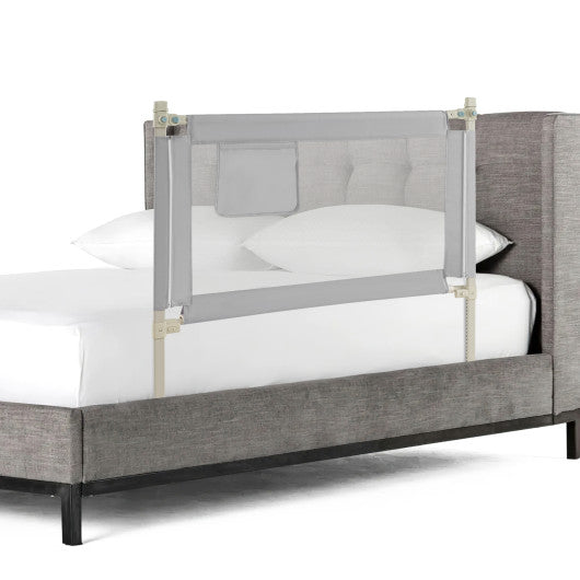 Toddler Bedrail with Side Pocket and 24 Adjustable Heights-Gray