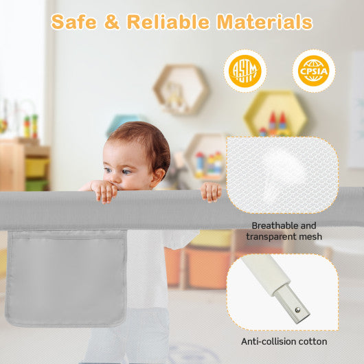 Toddler Bedrail with Side Pocket and 24 Adjustable Heights-Gray