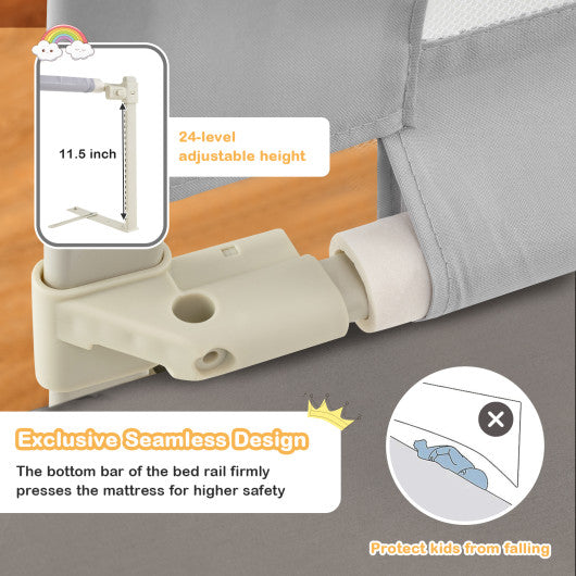 Toddler Bedrail with Side Pocket and 24 Adjustable Heights-Gray