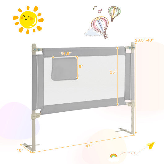 Toddler Bedrail with Side Pocket and 24 Adjustable Heights-Gray