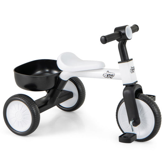 Toddler Convertible Trike with 86¡ã Limited Steering Angle and Carbon Steel Frame-White