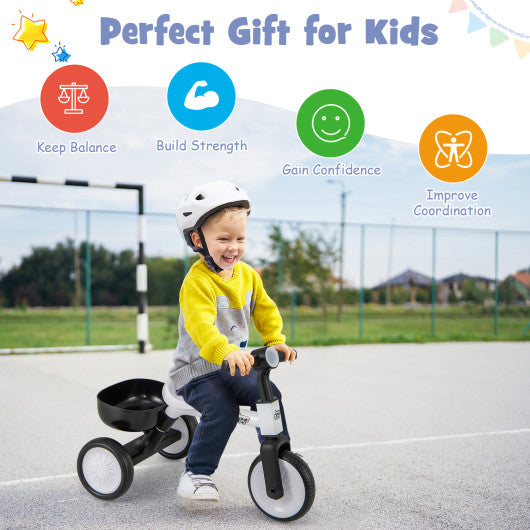 Toddler Convertible Trike with 86¡ã Limited Steering Angle and Carbon Steel Frame-White